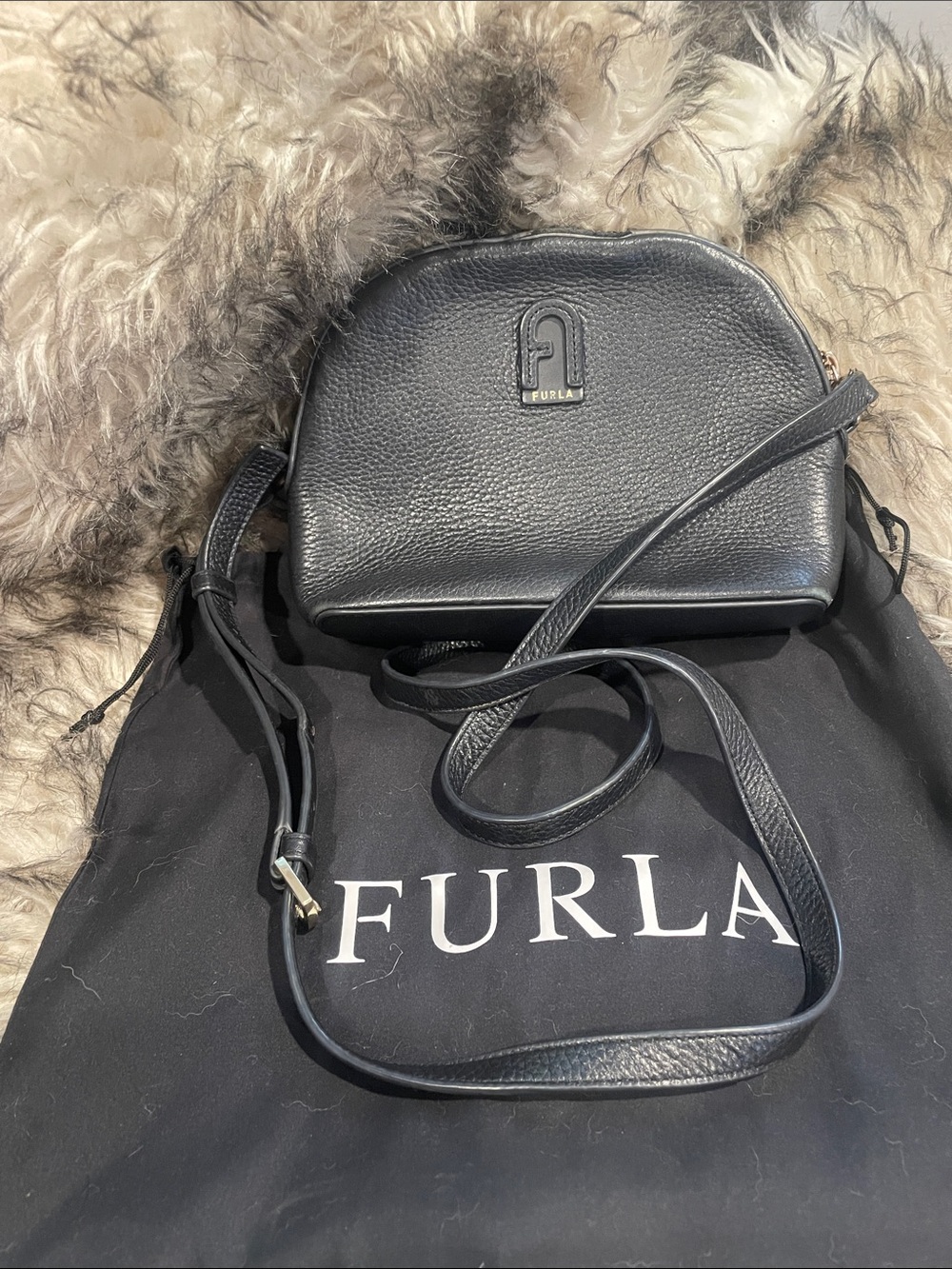 Furla Black Pebbled Leather Crossbody Bag w/Dust Bag B138